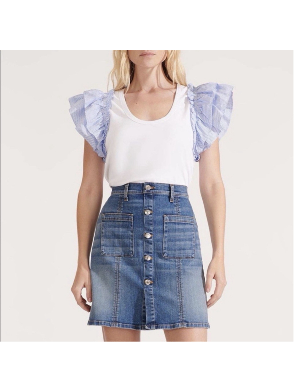 VERONICA BEARD Deena Patch-Pocket Skirt A Line Beacon Blue Size 4 Button Hi-Rise